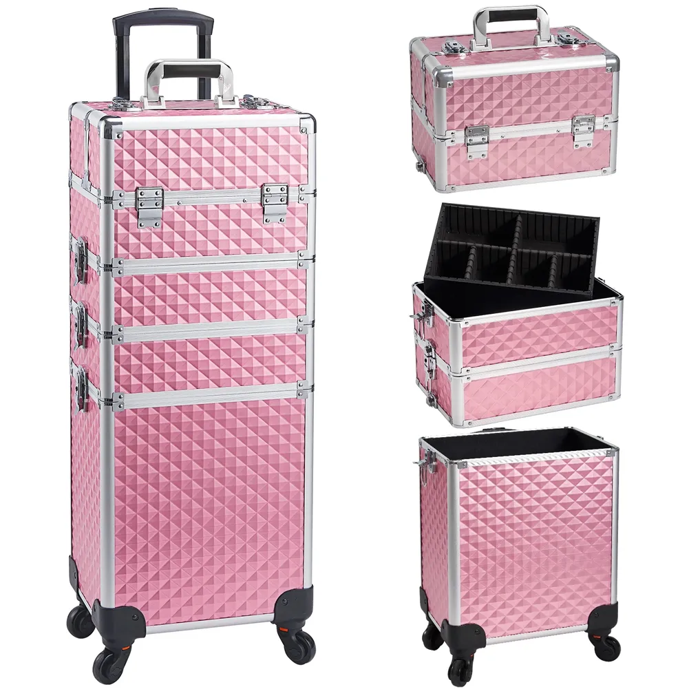 Trolley Makeup 4in1 Valigetta Rosa Trucco Estetista Beauty Case Ruote Staccabili (1)