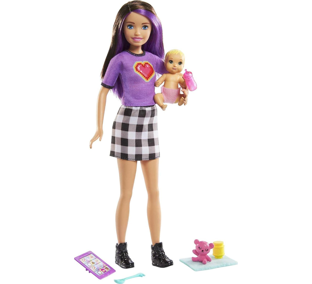 Barbie Skipper Babysitters Bambola Bruna Bebè e 4 Accessori Idea Regalo (1)