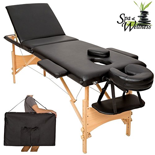 Lettino Massaggi Portatile in Legno 3 Zone Fisioterapia Estetista Zona SPA Nero (1)