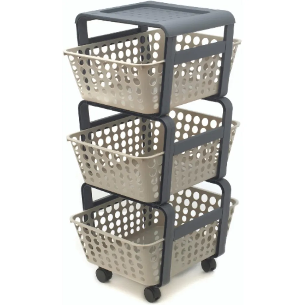 Carrello Portaoggetti Multiuso Tortora 4 Ruote 3 Cassetti Estraibili 41.5x29x75cm (1)