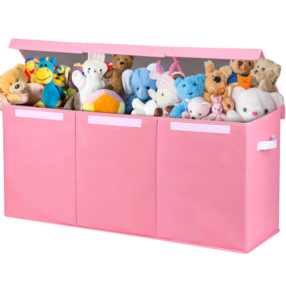 Contenitore Box 3 Scomparti Rosa Scatola Cesta Giocattoli Organizer Multiuso (1)