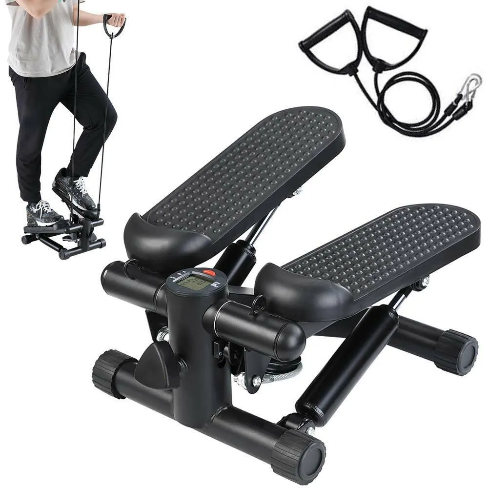 Stepper Allenamento Cardio Fitness Palestra Antiscivolo + Manubri Elastici Nero (1)