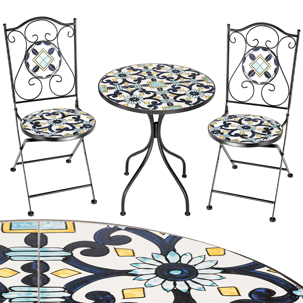 Set Tavolo e Sedie Pieghevoli Tavolino Design Mosaico Blu Arredo Esterno Giardino (1)