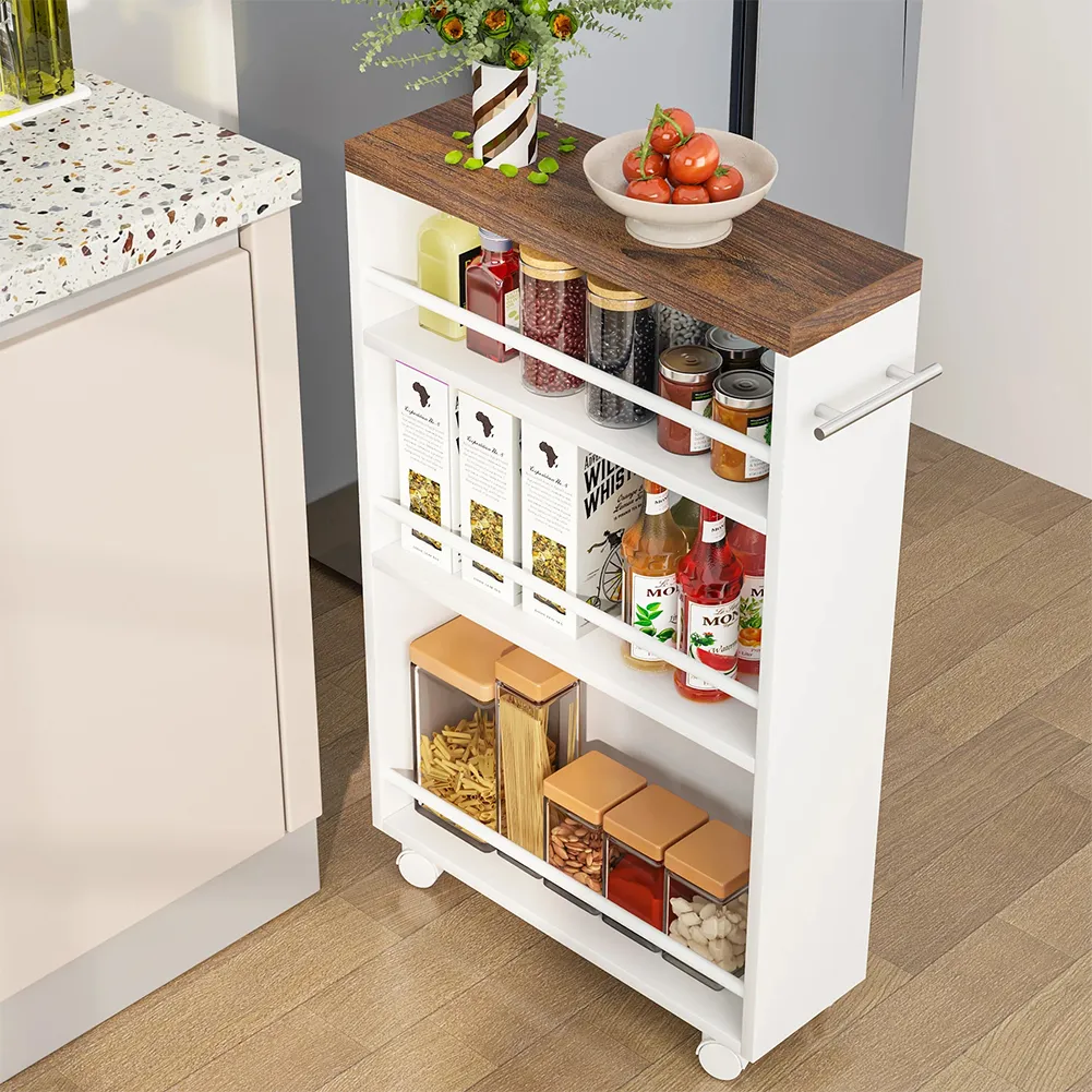 Carrello Portaoggetti da Cucina Slim Salvaspazio Bianco Industrial con 4 Ruote (1)