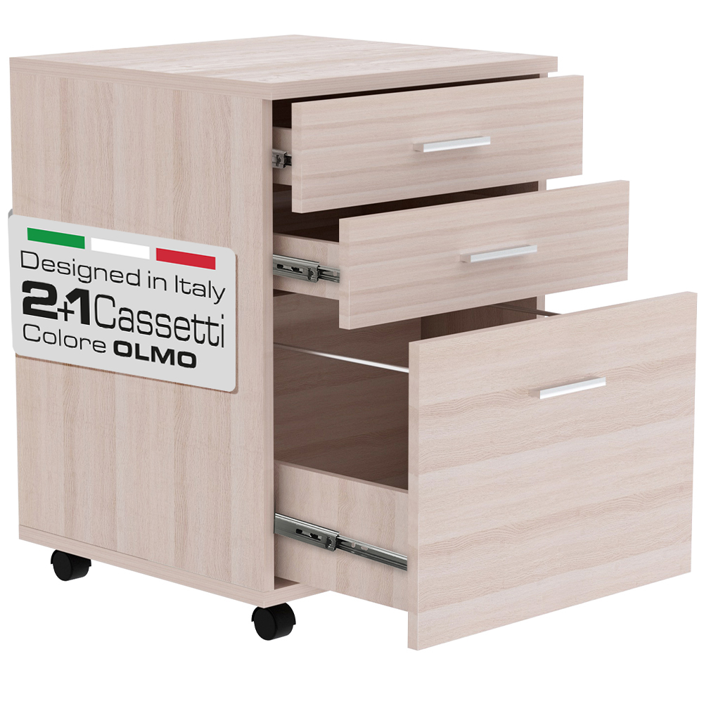 Cassettiera Scrivania Ufficio Legno MDF Mobiletto Stampante 3 Cassetti Olmo (1)