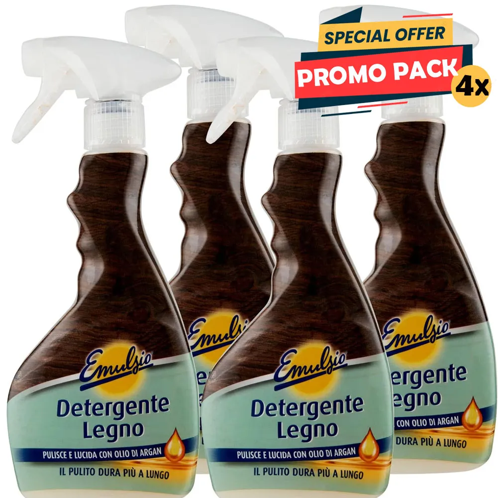 Emulsio Detergente Legno Spray Pulente e Lucidante con Olio d'Argan 4 x 375 ml (1)