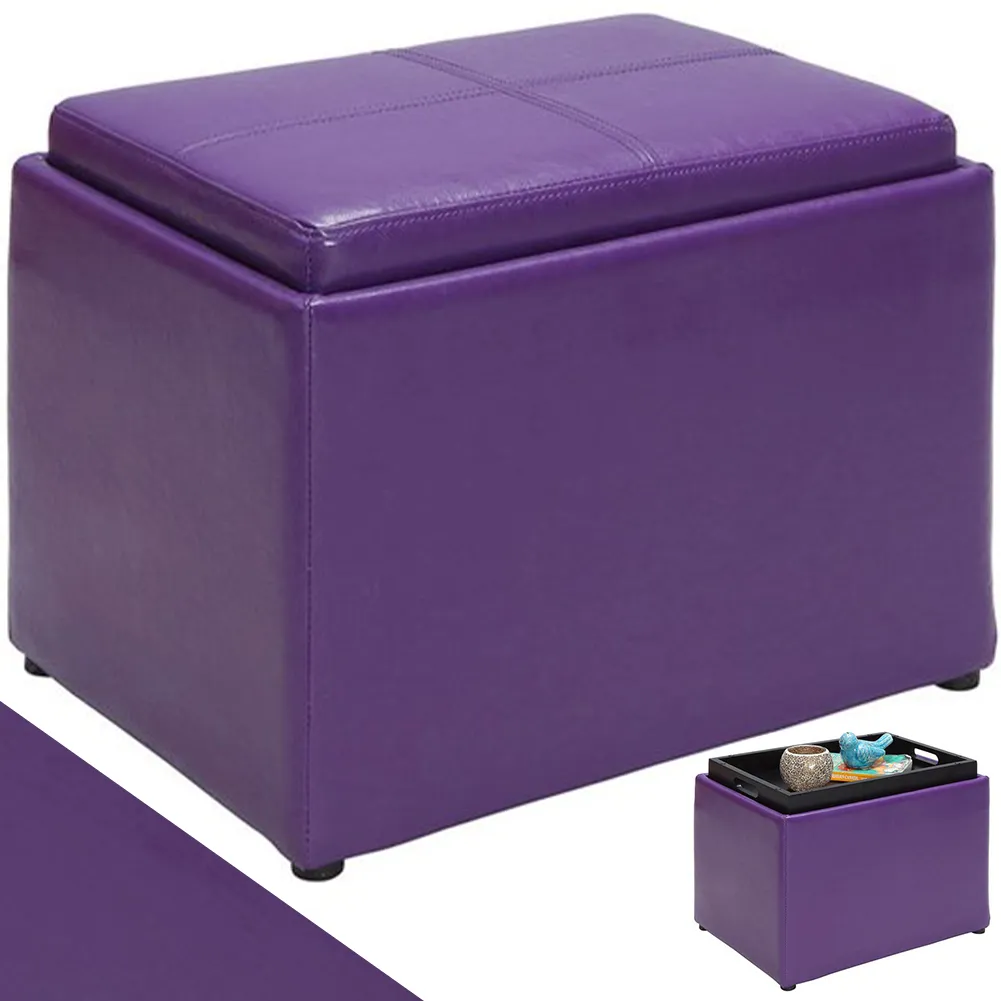 Pouf Contenitore Poggiapiedi Ecopelle Viola Sgabello Seduta Scomparto Versatile (1)