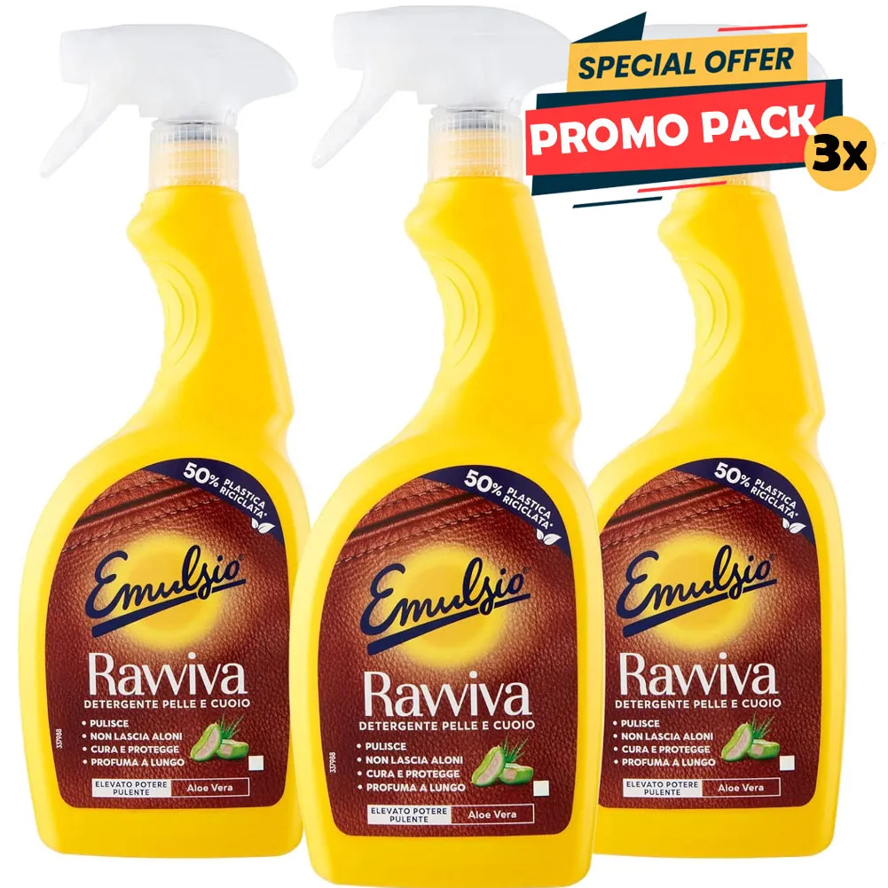 3 x 600 ml Emulsio Ravviva Pelle e Cuoio Detergente Spray Promo Pack (1)