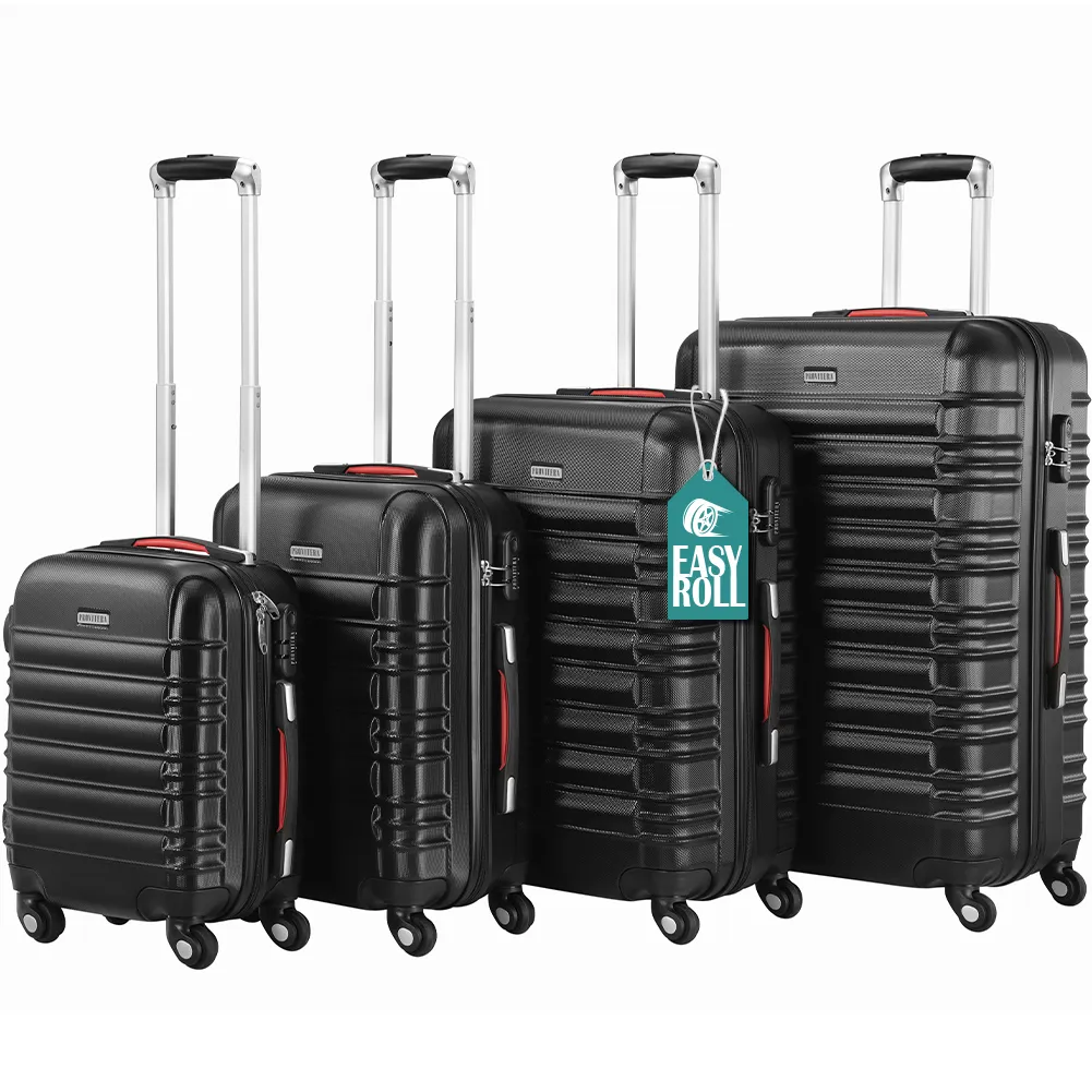 Set 4 Valigie Rigide con Ruote Easy Roll Trolley Bagaglio a Mano Viaggio Nero (1)