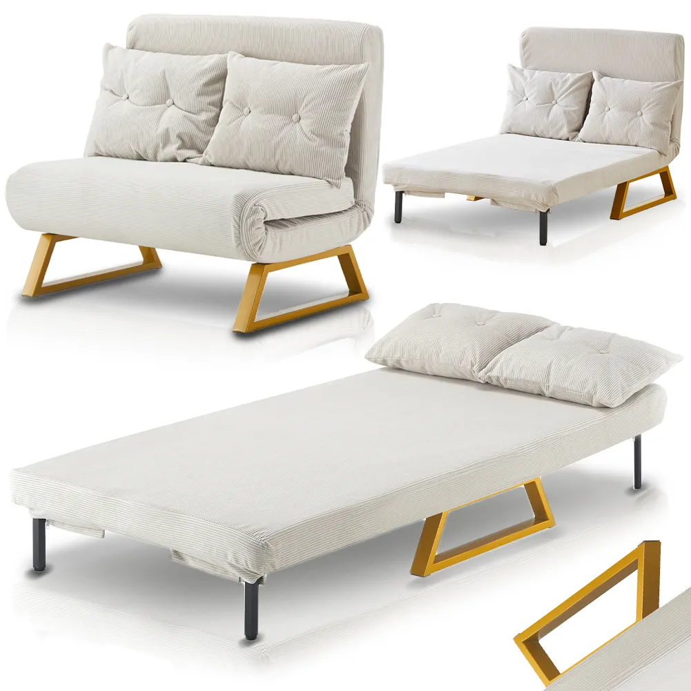 Poltrona Letto Reclinabile 2 Posti Chaise Lounge in Velluto Convertibile Crema (1)