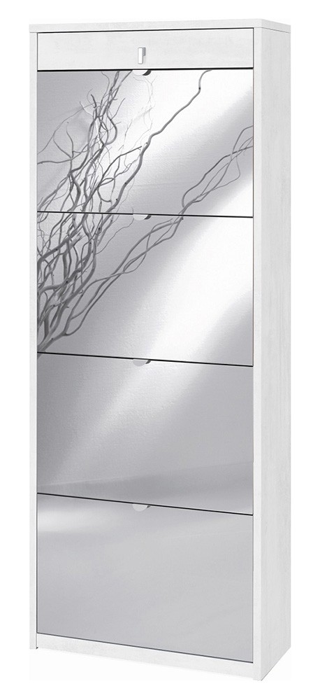 Scarpiera con specchio naturale 4 ante a ribalta e 1 Cassetto H164 L63 P29 Cm colore Bianco ossido Sk568spk Sarmog (1)