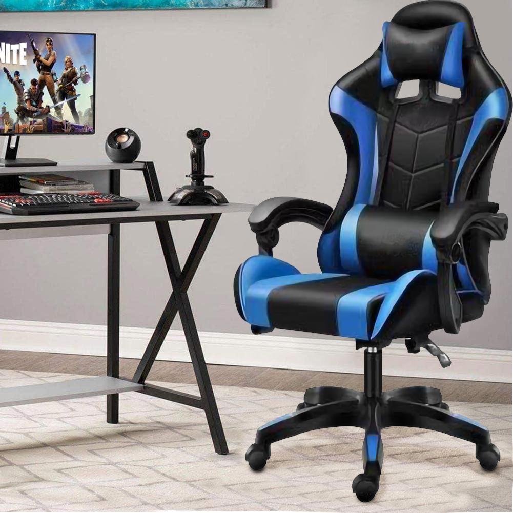 Sedia Gaming Nero e Blu con Cuscino Poggiatesta Lombare Poltrona da Scrivania (1)