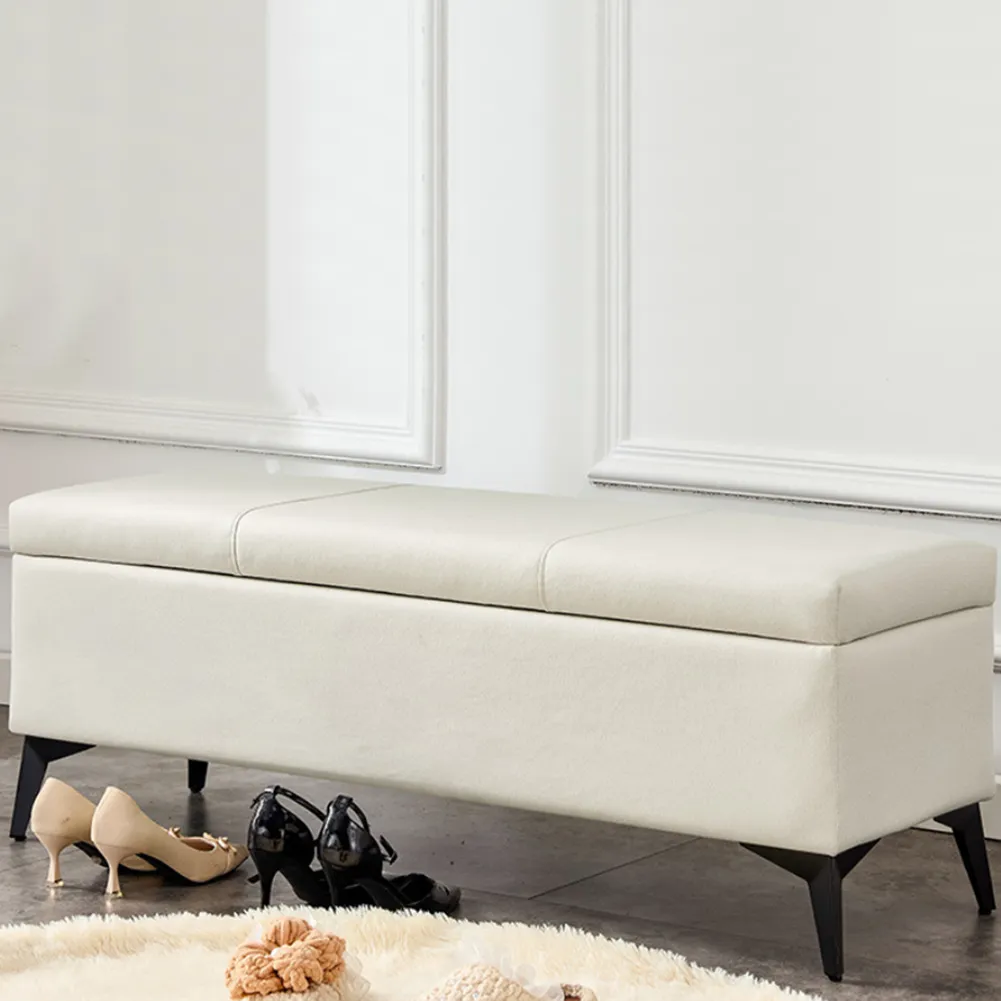 Cassapanca Contenitore Ecopelle Divano Panca Pouf con Piedini in Metallo Beige (1)