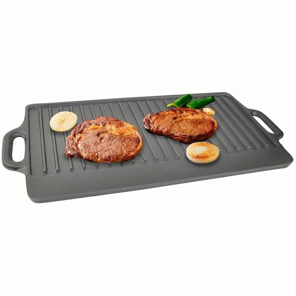 Piastra Griglia Bistecchiera Ghisa Cucina Antiaderente Padella Grill 46x24x2cm (1)