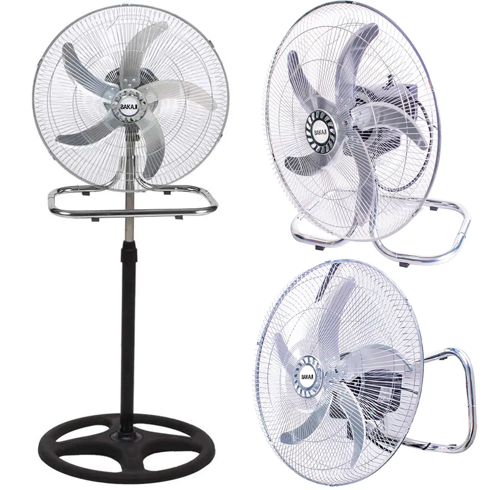 Ventilatore a Piantana Acciaio 3in1 Terra Tavolo Parete Base Tonda 65W Pala 50cm (1)