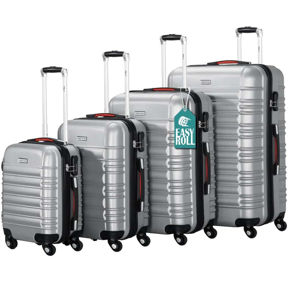 Set 4 Valigie Rigide con Ruote Easy Roll Trolley Bagaglio a Mano Viaggio Silver (1)