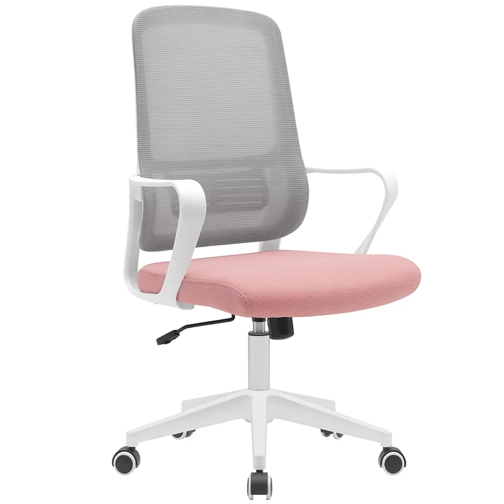 Sedia da Ufficio Rosa e Grigio Poltrona Scrivania Girevole Regolabile 98-108 cm (1)