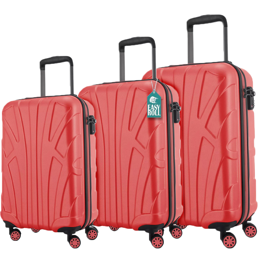 Set 3 Valigie Rigide Lugano con Ruote Easy Roll Trolley Bagaglio Viaggio Rosso (1)