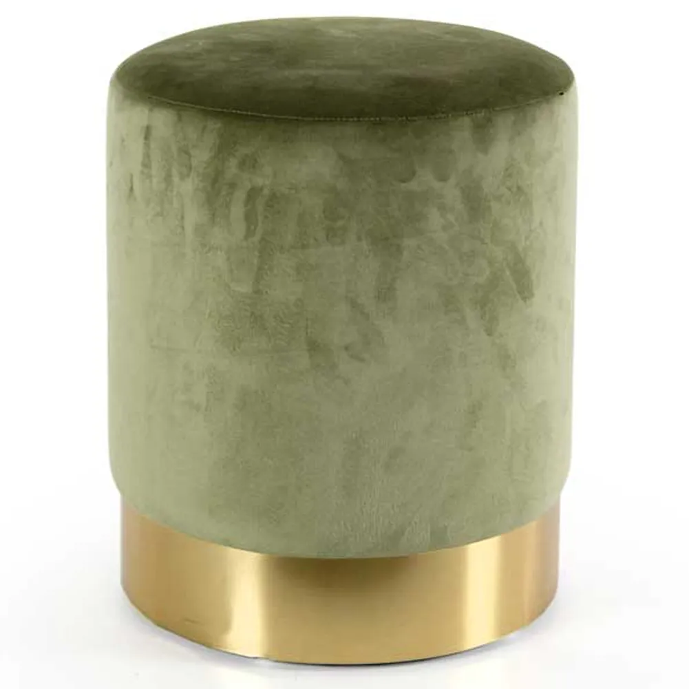 Pouf Poggiapiedi in Velluto Verde Antico Struttura MDF 31x31x38cm Base in Metallo (1)