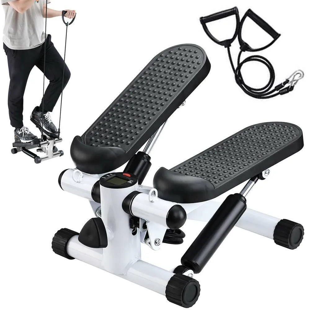 Stepper Allenamento Cardio Fitness Palestra Antiscivolo + Manubri Elastici Bianco (1)