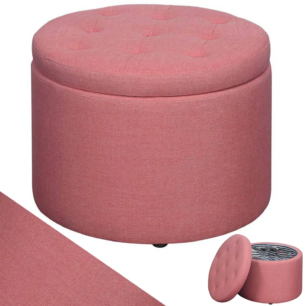 Pouf Contenitore Poggiapiedi in Tessuto Rosa Sgabello con 12 Scomparti Interni (1)