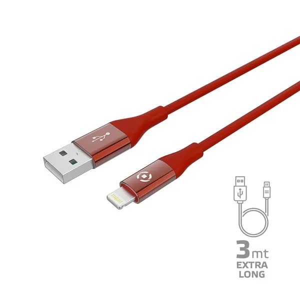 USB-A TO LIGHTNING 12W CABLE 3MT RD