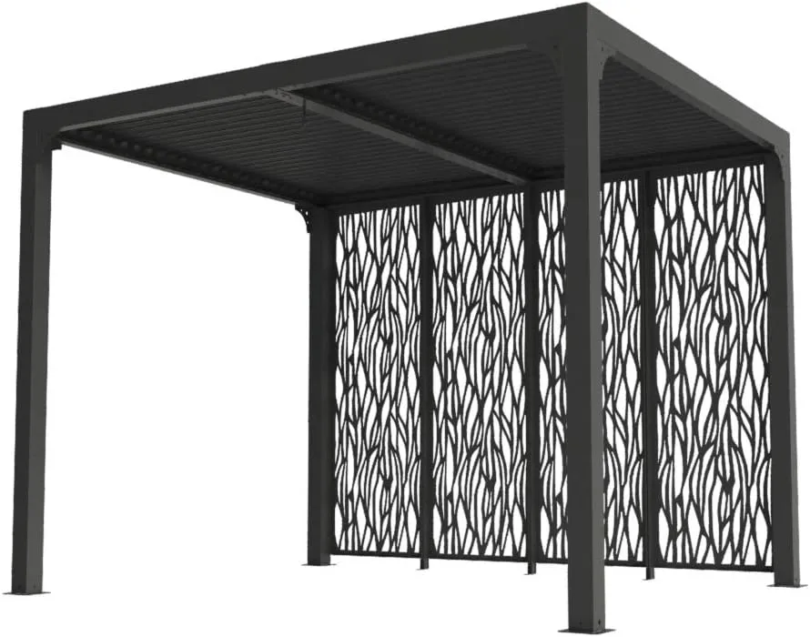 Pergola Foresta gazebo bioclimatico in alluminio, apertura manuale, 240x300 completa di pannelli sul lato da 3 mt (1)