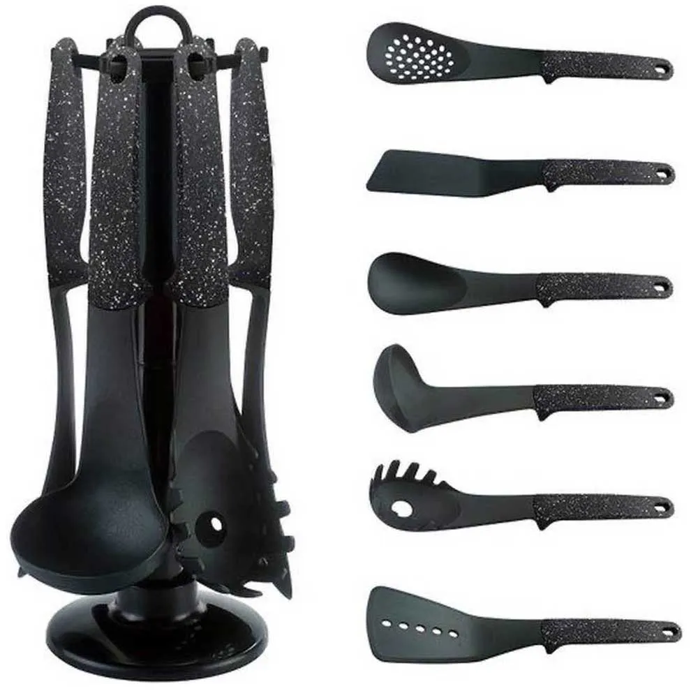 Set Mestoli da Cucina 7 Pz Resistenti al Calore Antiaderenti Colore Nero (1)