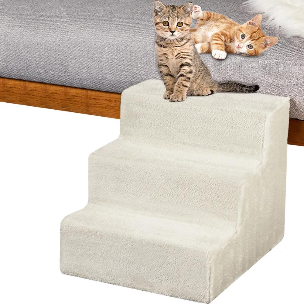 Scala per Animali Domestici Scalini per Gatti e Cani Rivestimento Peluche Beige (1)