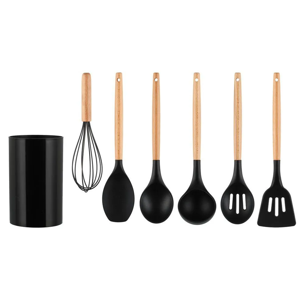 Set Mestoli 7 Pezzi Utensili da Cucina Con Barattolo Contenitore (1)