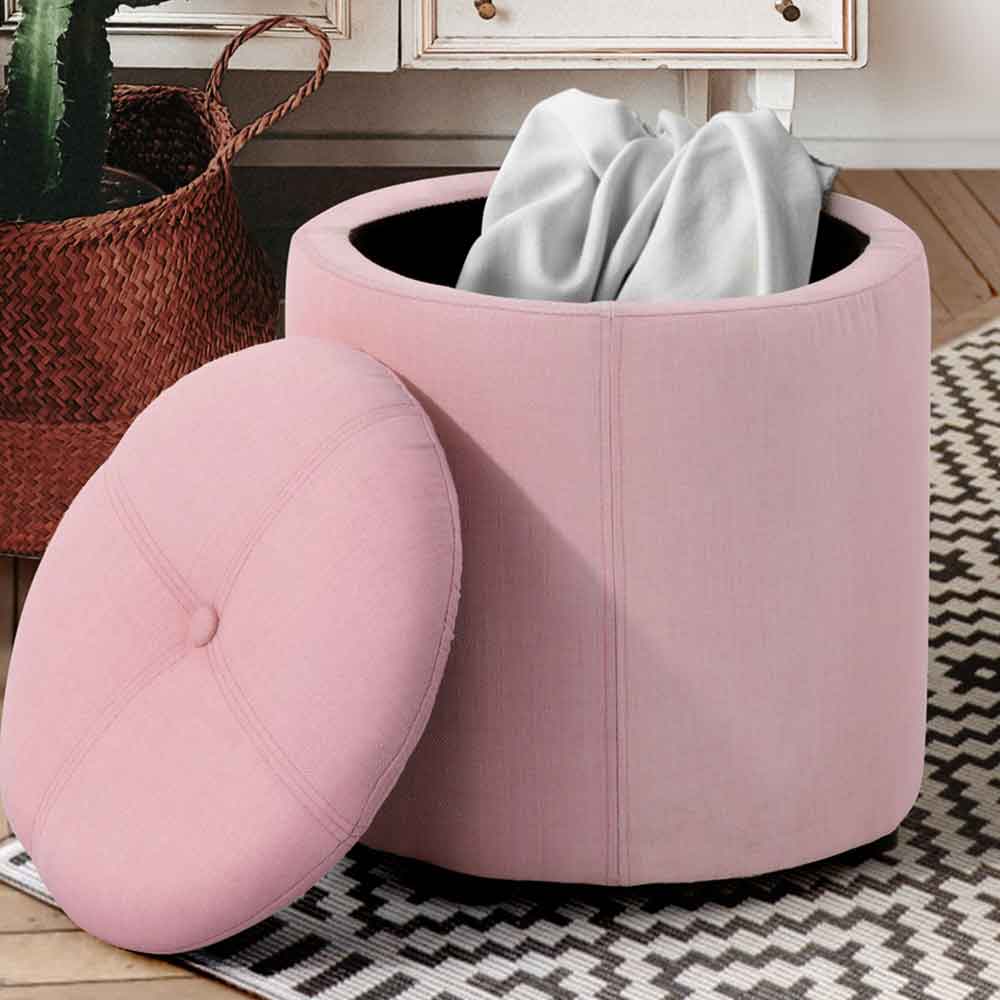 Pouf Contenitore Sgabello Cassapanca Poggiapiedi Tessuto Rosa 40x36cm Moderno (1)