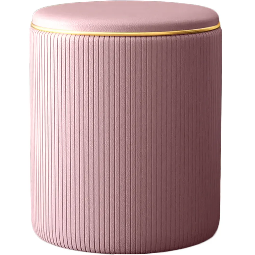 Pouf Contenitore Ecopelle Rosa Decoro Oro Poggiapiedi Seduta Imbottita 35x45cm (1)