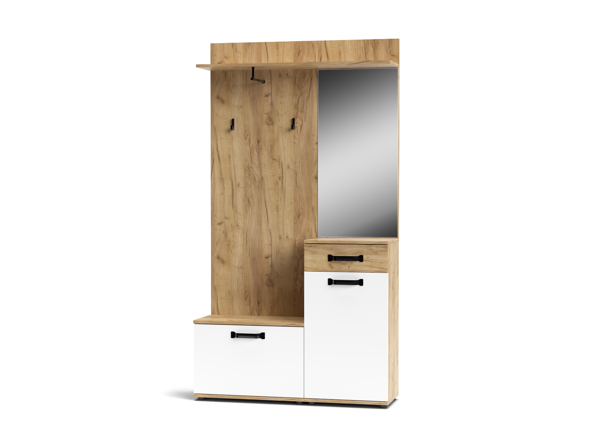 Mobile ingresso  con specchio mod. MOSSO cm 104x32x190h Rovere Bianco (1)