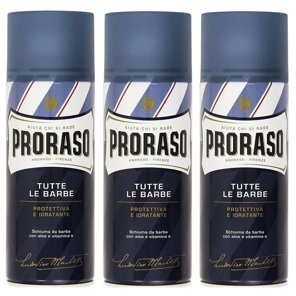 3 x Proraso Blue Schiuma da barba Tutte le Barbe Protettiva Idratante Promo 3pz (1)