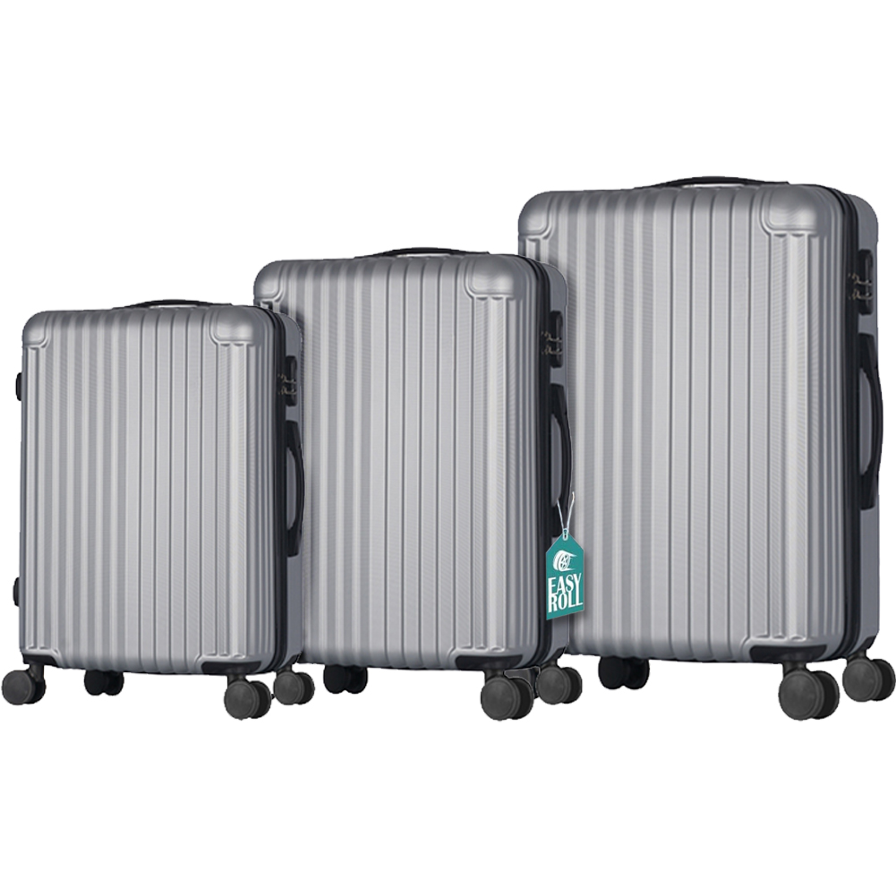 Set 3 Valigie Rigide Raito con Ruote Easy Roll Trolley Bagaglio Viaggio Argento (1)