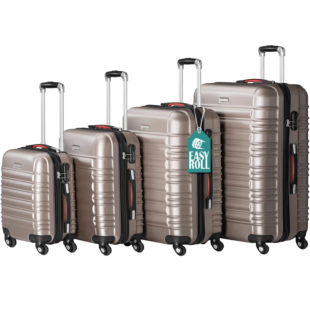 Set 4 Valigie Rigide con Ruote Easy Roll Trolley Bagaglio mano Viaggio Champagne (1)