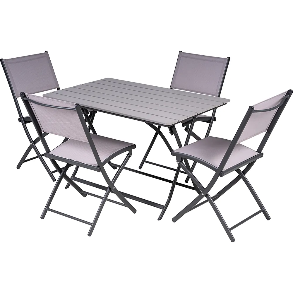 Set Tavolo Pieghevole con 2 Sedie Grigio Arredo Giardino Pranzo in Acciaio e PE (1)